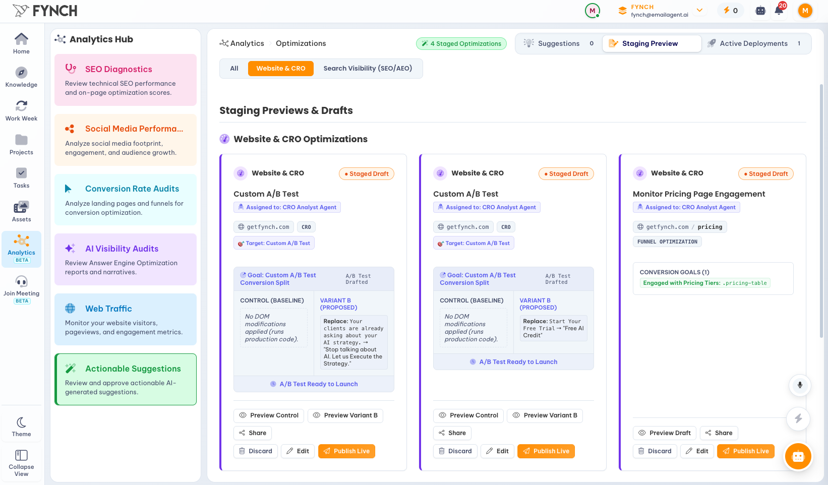 A/B Testing & Attribution — Fynch product screenshot